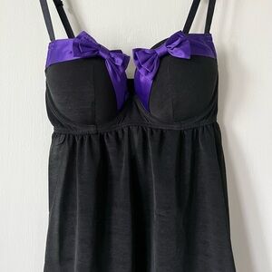 la SENZA Sexy Babydoll Purple Silky Bow Lingerie Top